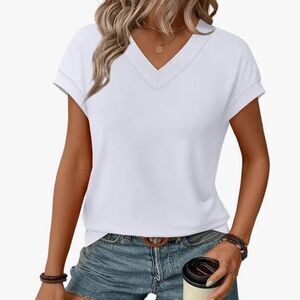 Womens T Shirts V Neck Cap Sleeve Summer Top  size XXL